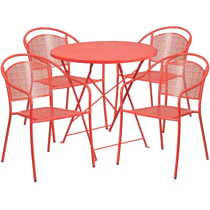 Flash Furniture Oia Ensemble table de patio pliante en acier rond de 30 po de qualité commerciale pour l'intérieur et l'extérieur avec 4 chaises à dossier rond