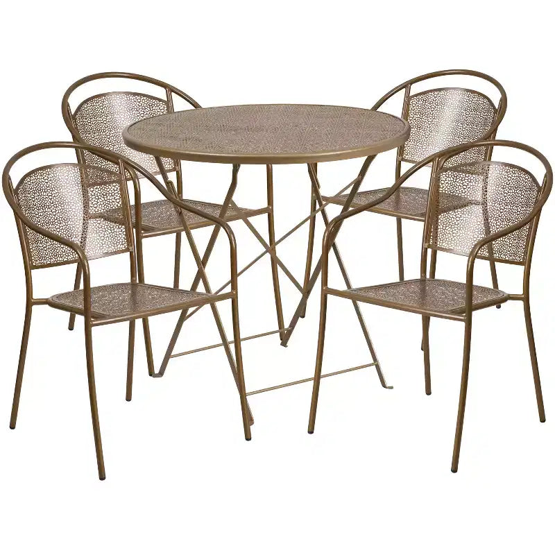 Flash Furniture Oia Ensemble table de patio pliante en acier rond de 30 po de qualité commerciale pour l'intérieur et l'extérieur avec 4 chaises à dossier rond