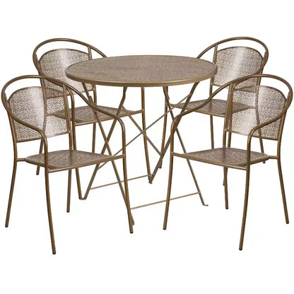 Flash Furniture Oia Ensemble table de patio pliante en acier rond de 30 po de qualité commerciale pour l'intérieur et l'extérieur avec 4 chaises à dossier rond