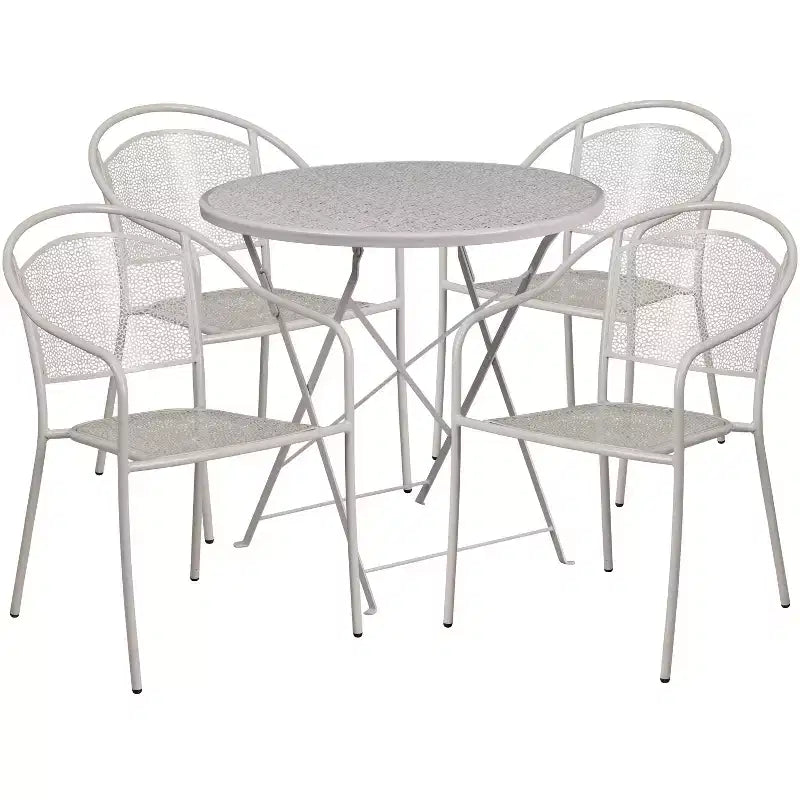 Flash Furniture Oia Ensemble table de patio pliante en acier rond de 30 po de qualité commerciale pour l'intérieur et l'extérieur avec 4 chaises à dossier rond