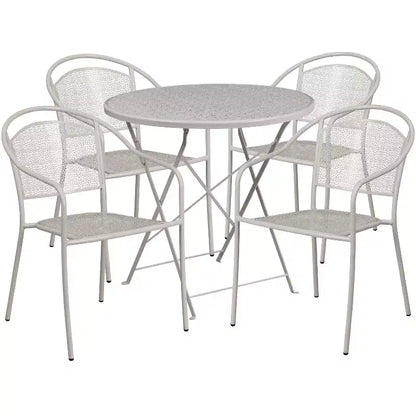 Flash Furniture Oia Ensemble table de patio pliante en acier rond de 30 po de qualité commerciale pour l'intérieur et l'extérieur avec 4 chaises à dossier rond