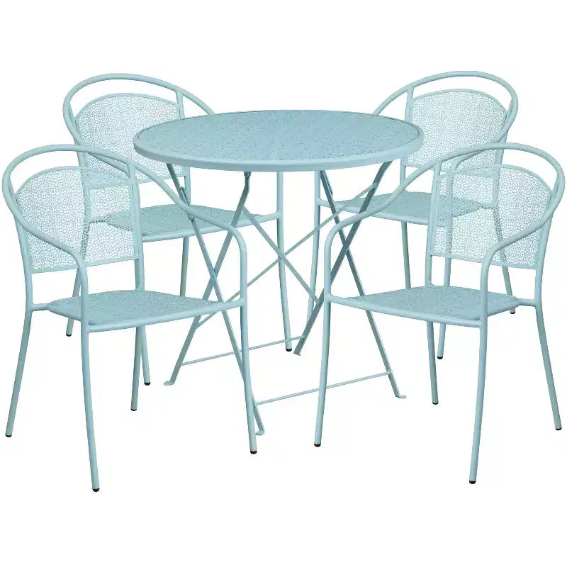 Flash Furniture Oia Ensemble table de patio pliante en acier rond de 30 po de qualité commerciale pour l'intérieur et l'extérieur avec 4 chaises à dossier rond