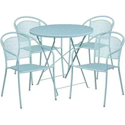 Flash Furniture Oia Ensemble table de patio pliante en acier rond de 30 po de qualité commerciale pour l'intérieur et l'extérieur avec 4 chaises à dossier rond