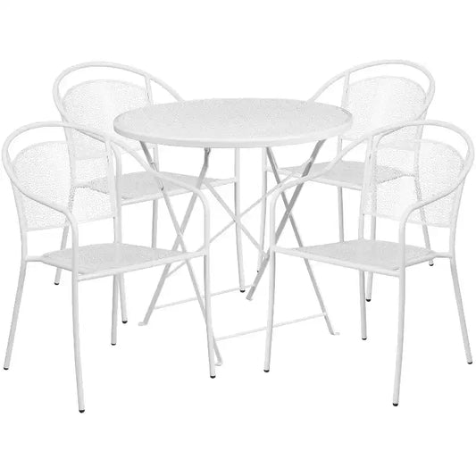 Flash Furniture Oia Commercial Grade 30 Round Indoor-Outdoor Steel Folding Patio Table Set with 4 Round Back Chairs