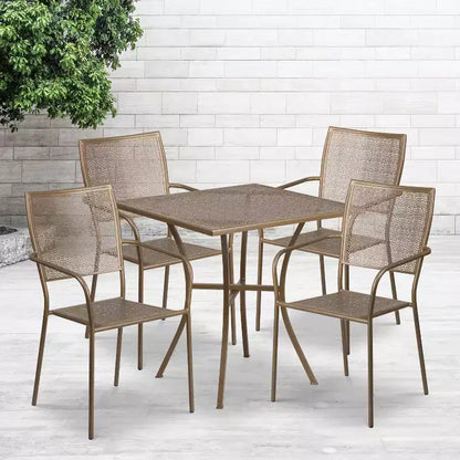Flash Furniture Oia Ensemble de table de patio d'intérieur-extérieur carré en acier de qualité commerciale de 28 pouces avec 4 chaises à dossier carré