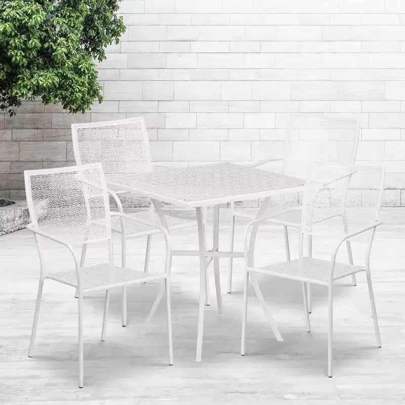 Flash Furniture Oia Ensemble de table de patio d'intérieur-extérieur carré en acier de qualité commerciale de 28 pouces avec 4 chaises à dossier carré