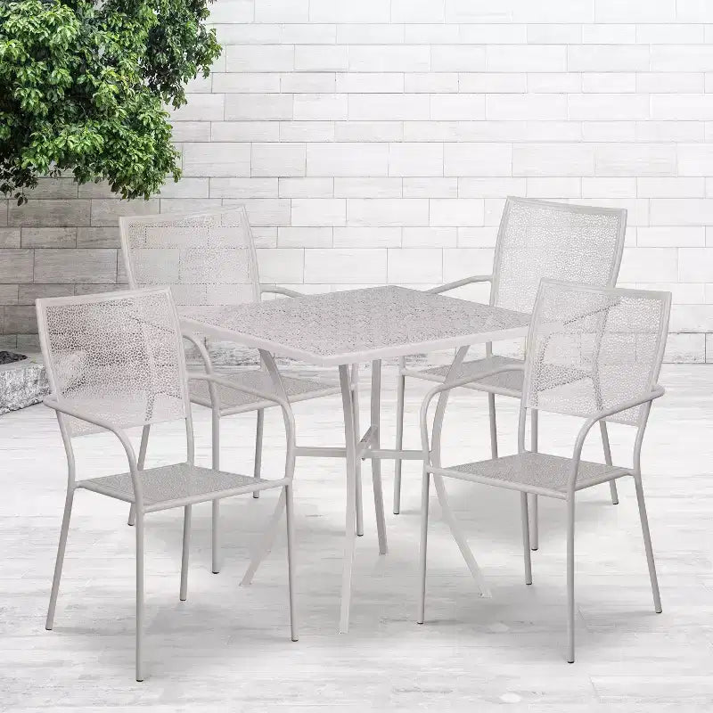 Flash Furniture Oia Ensemble de table de patio d'intérieur-extérieur carré en acier de qualité commerciale de 28 pouces avec 4 chaises à dossier carré