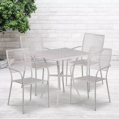 Flash Furniture Oia Ensemble de table de patio d'intérieur-extérieur carré en acier de qualité commerciale de 28 pouces avec 4 chaises à dossier carré