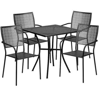 Flash Furniture Oia Ensemble de table de patio d'intérieur-extérieur carré en acier de qualité commerciale de 28 pouces avec 4 chaises à dossier carré