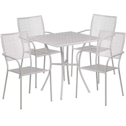 Flash Furniture Oia Commercial Grade 28 Square Indoor-Outdoor Steel Patio Table Set with 4 Square Back Chairs
