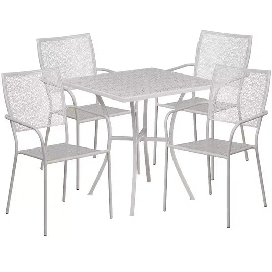 Flash Furniture Oia Commercial Grade 28 Square Indoor-Outdoor Steel Patio Table Set with 4 Square Back Chairs