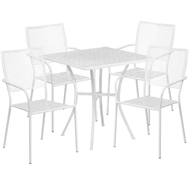 Flash Furniture Oia Ensemble de table de patio d'intérieur-extérieur carré en acier de qualité commerciale de 28 pouces avec 4 chaises à dossier carré