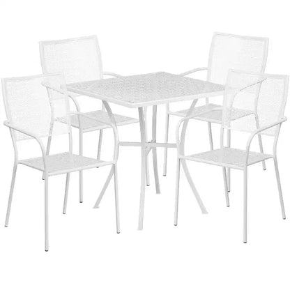 Flash Furniture Oia Ensemble de table de patio d'intérieur-extérieur carré en acier de qualité commerciale de 28 pouces avec 4 chaises à dossier carré