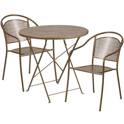 Ensemble de table de patio pliable ronde en acier Oia de qualité commerciale Flash Furniture de 76,2 cm pour l'intérieur et l'extérieur avec 2 chaises à dossier rond