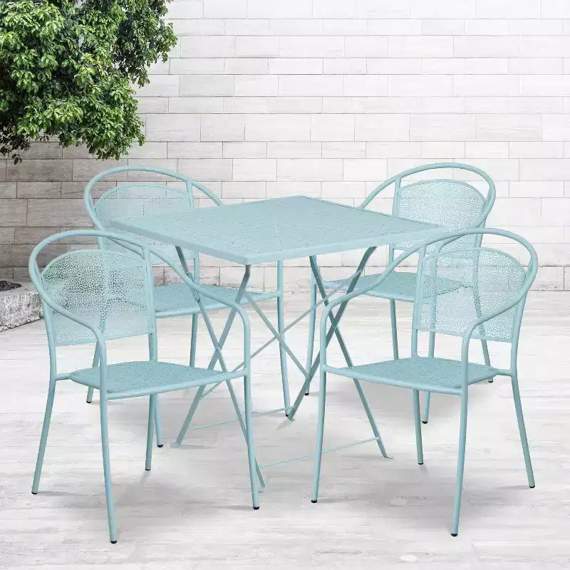 Ensemble de table de patio pliante carrée en acier de qualité commerciale 28 Oia de Flash Furniture avec 4 chaises à dossier rond pour l'intérieur et l'extérieur