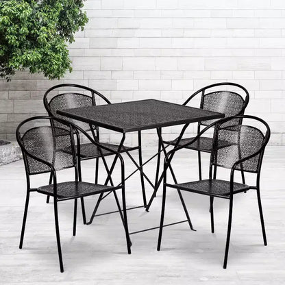 Ensemble de table de patio pliante carrée en acier de qualité commerciale 28 Oia de Flash Furniture avec 4 chaises à dossier rond pour l'intérieur et l'extérieur