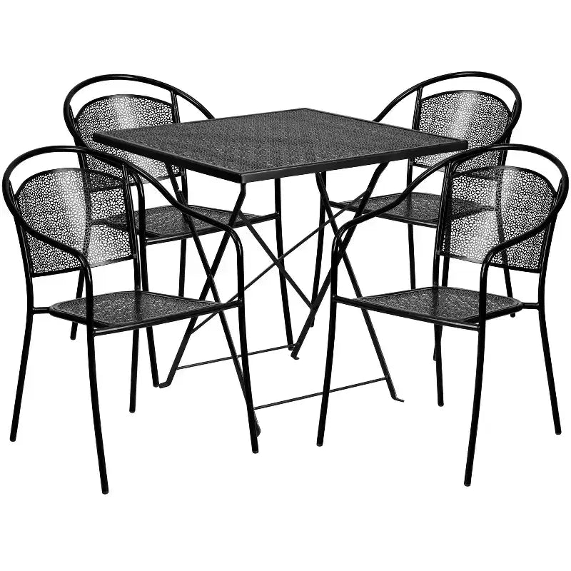 Ensemble de table de patio pliante carrée en acier de qualité commerciale 28 Oia de Flash Furniture avec 4 chaises à dossier rond pour l'intérieur et l'extérieur