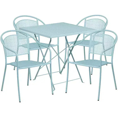 Flash Furniture Oia Commercial Grade 28 Square Indoor-Outdoor Steel Folding Patio Table Set with 4 Round Back Chairs