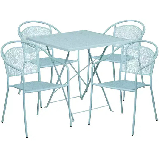 Flash Furniture Oia Commercial Grade 28 Square Indoor-Outdoor Steel Folding Patio Table Set with 4 Round Back Chairs