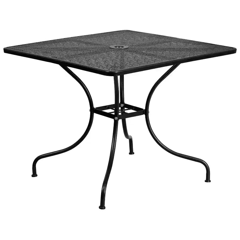 Flash Furniture Oia Ensemble de table de patio carrée en acier de 35,5 po de qualité commerciale pour l'intérieur et l'extérieur avec 4 chaises à dossier rond