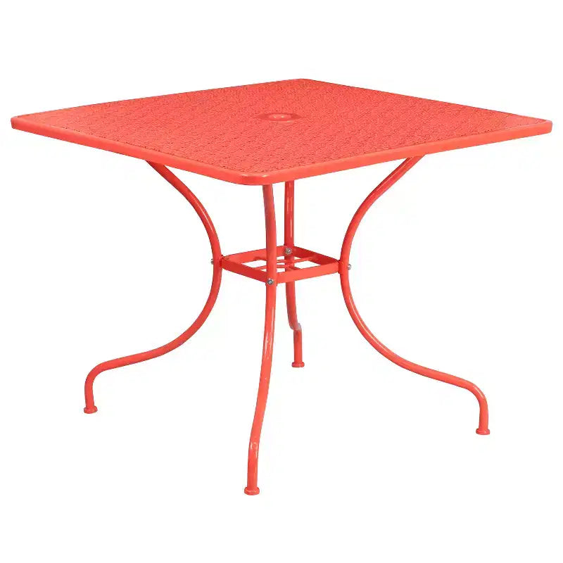 Flash Furniture Oia Ensemble de table de patio carrée en acier de 35,5 po de qualité commerciale pour l'intérieur et l'extérieur avec 4 chaises à dossier rond