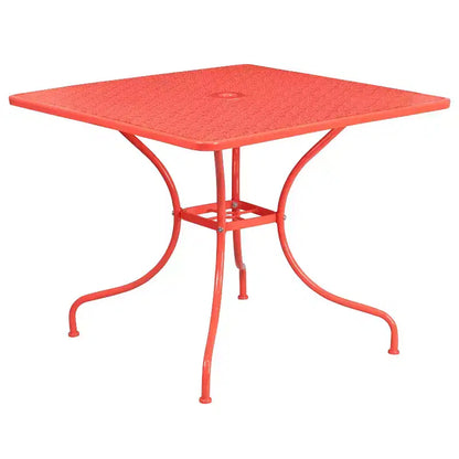 Flash Furniture Oia Ensemble de table de patio carrée en acier de 35,5 po de qualité commerciale pour l'intérieur et l'extérieur avec 4 chaises à dossier rond