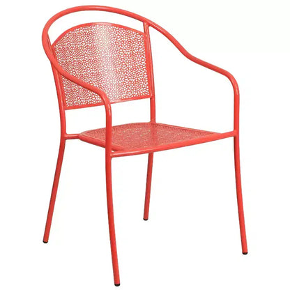 Flash Furniture Oia Ensemble de table de patio carrée en acier de 35,5 po de qualité commerciale pour l'intérieur et l'extérieur avec 4 chaises à dossier rond