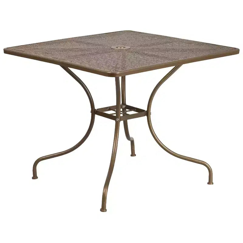 Flash Furniture Oia Ensemble de table de patio carrée en acier de 35,5 po de qualité commerciale pour l'intérieur et l'extérieur avec 4 chaises à dossier rond
