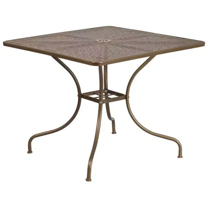 Flash Furniture Oia Ensemble de table de patio carrée en acier de 35,5 po de qualité commerciale pour l'intérieur et l'extérieur avec 4 chaises à dossier rond