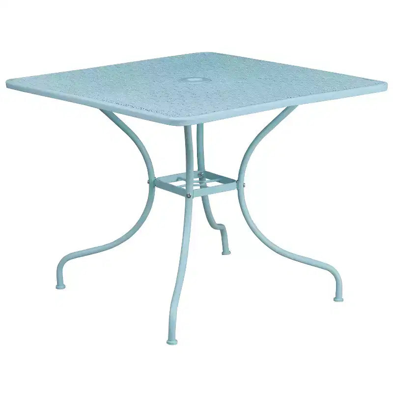 Flash Furniture Oia Ensemble de table de patio carrée en acier de 35,5 po de qualité commerciale pour l'intérieur et l'extérieur avec 4 chaises à dossier rond