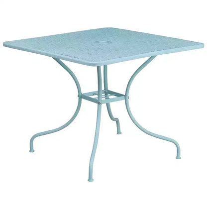 Flash Furniture Oia Ensemble de table de patio carrée en acier de 35,5 po de qualité commerciale pour l'intérieur et l'extérieur avec 4 chaises à dossier rond