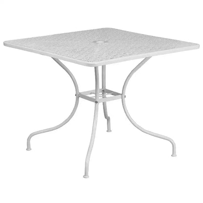 Flash Furniture Oia Ensemble de table de patio carrée en acier de 35,5 po de qualité commerciale pour l'intérieur et l'extérieur avec 4 chaises à dossier rond