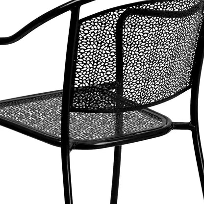 Flash Furniture Oia Ensemble de table de patio carrée en acier de 35,5 po de qualité commerciale pour l'intérieur et l'extérieur avec 4 chaises à dossier rond