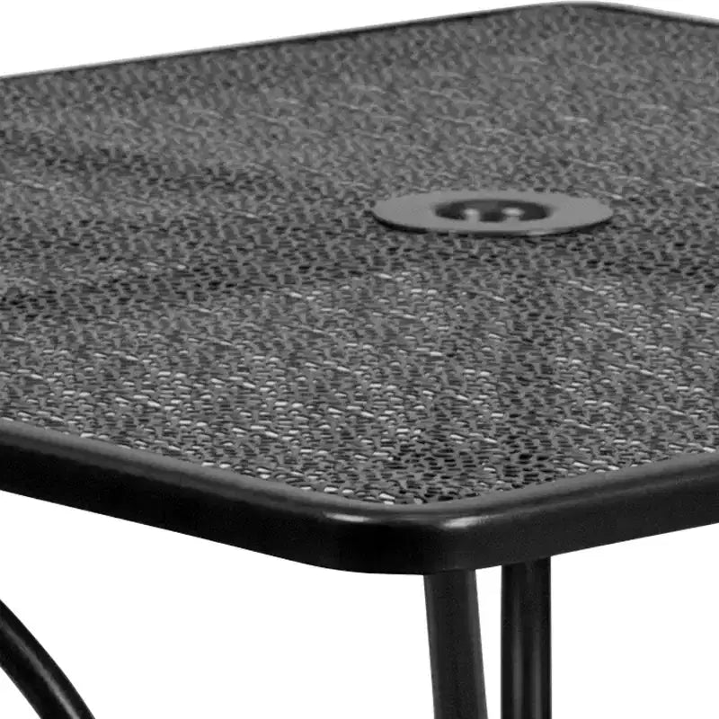 Flash Furniture Oia Ensemble de table de patio carrée en acier de 35,5 po de qualité commerciale pour l'intérieur et l'extérieur avec 4 chaises à dossier rond