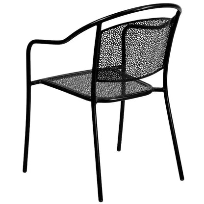 Flash Furniture Oia Ensemble de table de patio carrée en acier de 35,5 po de qualité commerciale pour l'intérieur et l'extérieur avec 4 chaises à dossier rond
