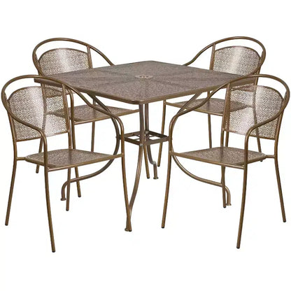 Flash Furniture Oia Ensemble de table de patio carrée en acier de 35,5 po de qualité commerciale pour l'intérieur et l'extérieur avec 4 chaises à dossier rond