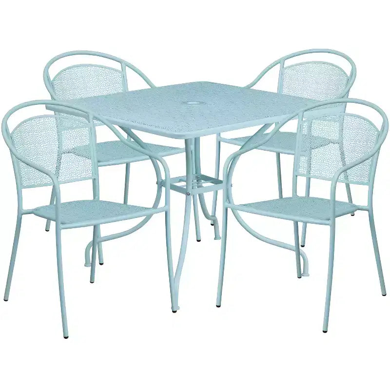 Flash Furniture Oia Commercial Grade 35.5 Square Indoor-Outdoor Steel Patio Table Set with 4 Round Back Chairs