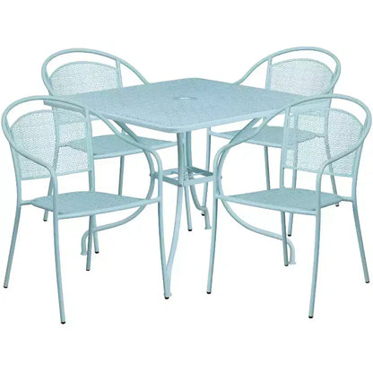 Flash Furniture Oia Commercial Grade 35.5 Square Indoor-Outdoor Steel Patio Table Set with 4 Round Back Chairs