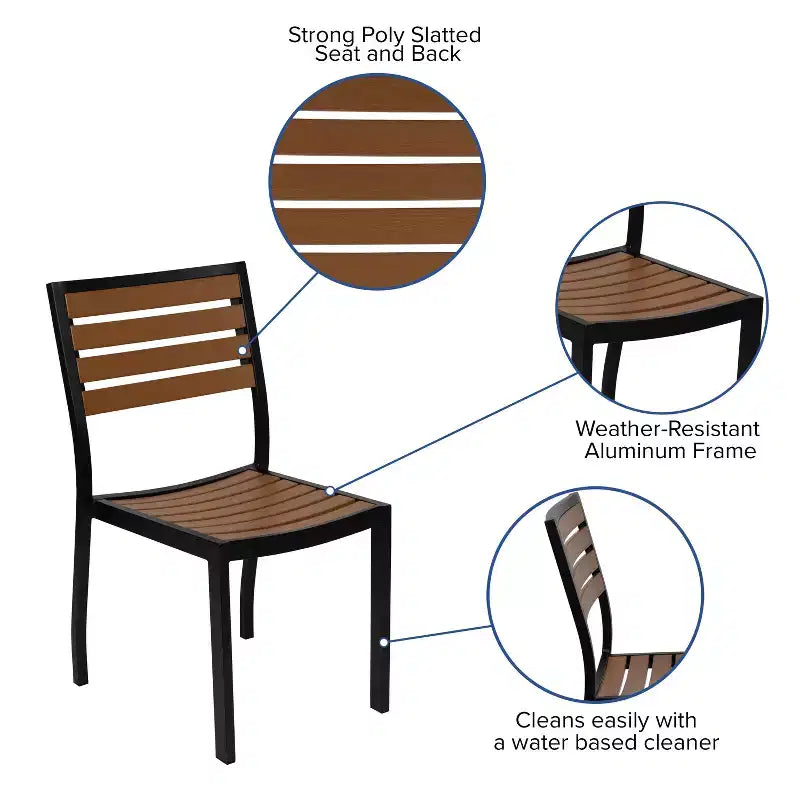 Ensemble de salle à manger de bistrot de patio extérieur Flash Furniture Lark avec 4 chaises et lattes en poly aspect teck
