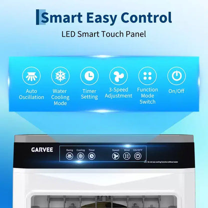 Refroidisseur d'air évaporatif avec réservoir d'eau, 4 pains de glace, 3 vitesses, oscillation à 120°, télécommande et minuterie 12h, 150W Portable sur pied