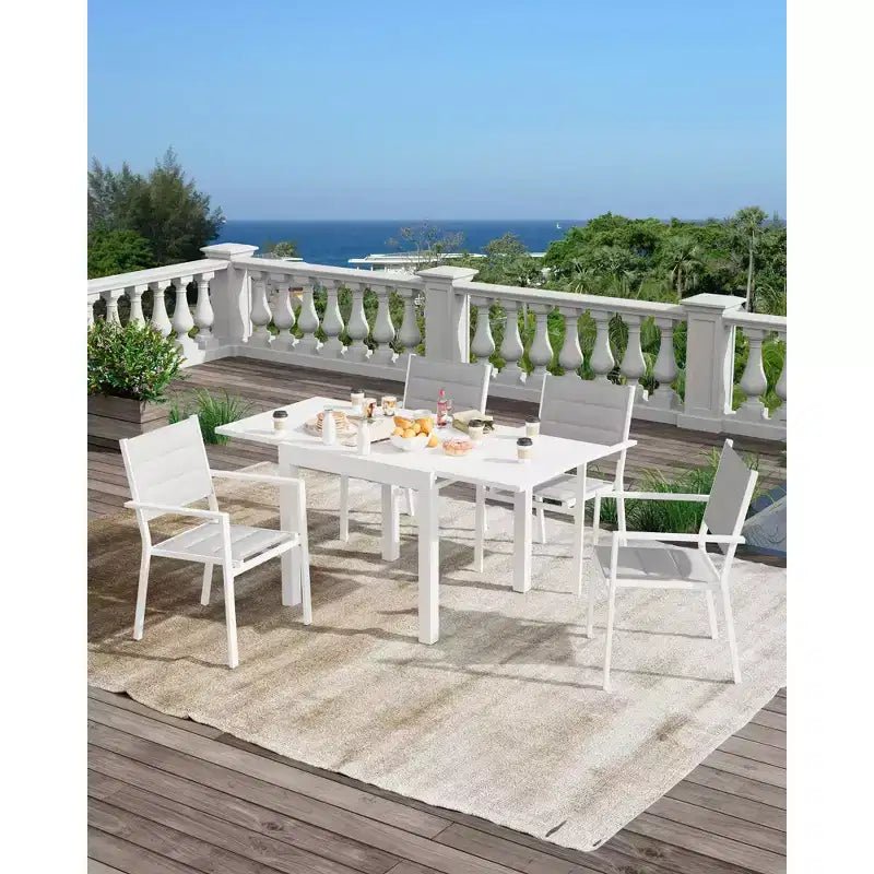 Table à manger extérieure extensible en aluminium imitation bois - Rectangulaire, résistante à la rouille, 6 places