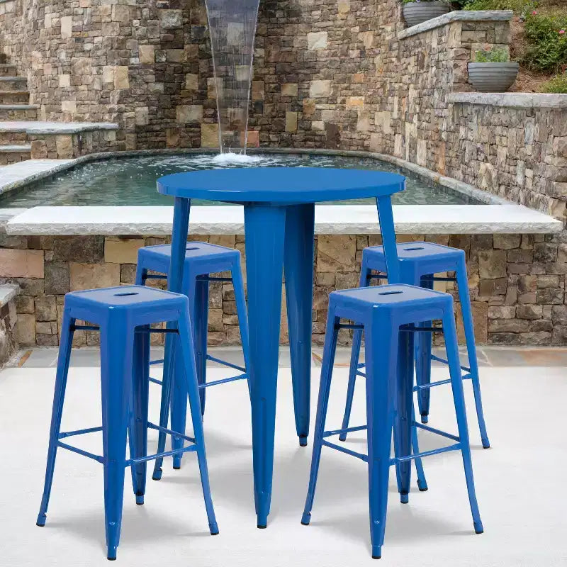 Emma et Oliver Ensemble de table de bar de 76 cm de qualité commerciale pour l'intérieur et l'extérieur, avec 4 tabourets sans dossier