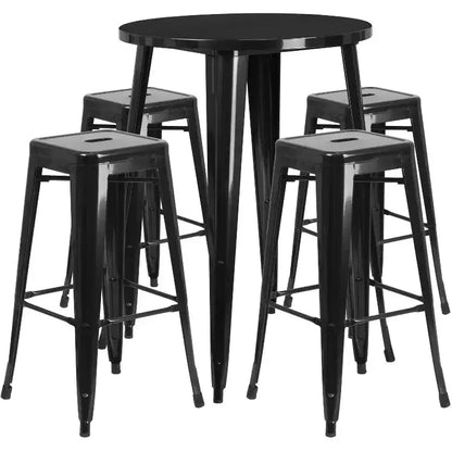Emma et Oliver Ensemble de table de bar de 76 cm de qualité commerciale pour l'intérieur et l'extérieur, avec 4 tabourets sans dossier