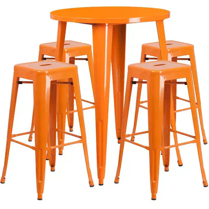 Emma et Oliver Ensemble de table de bar de 76 cm de qualité commerciale pour l'intérieur et l'extérieur, avec 4 tabourets sans dossier