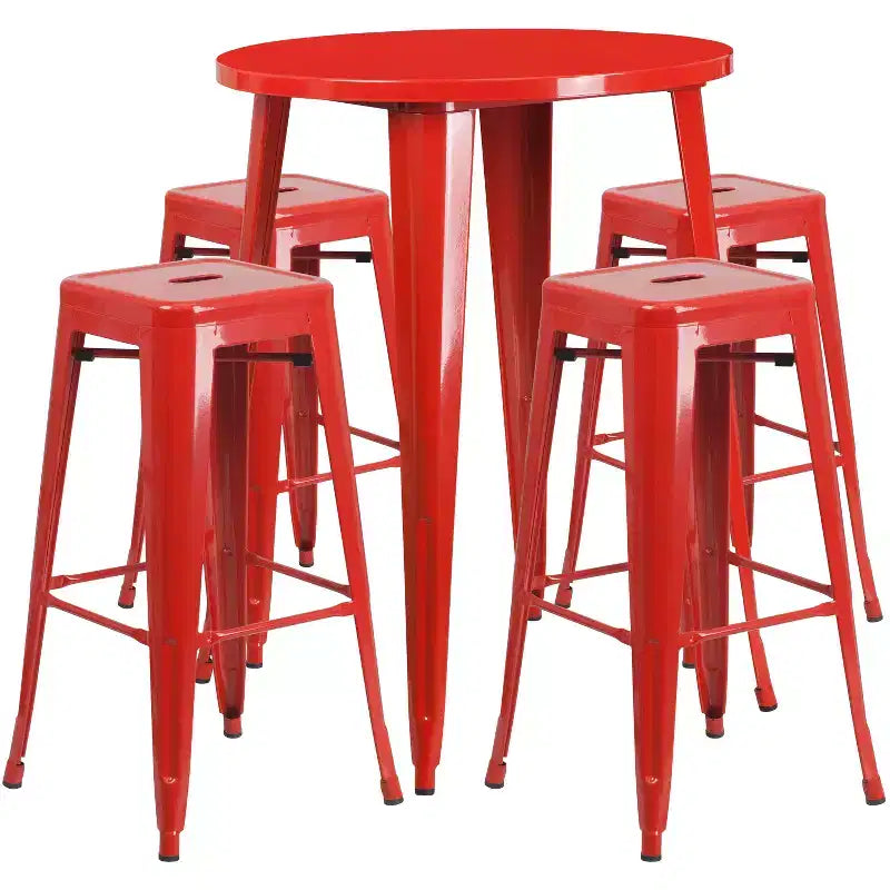 Emma et Oliver Ensemble de table de bar de 76 cm de qualité commerciale pour l'intérieur et l'extérieur, avec 4 tabourets sans dossier