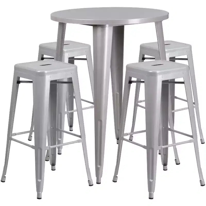 Emma et Oliver Ensemble de table de bar de 76 cm de qualité commerciale pour l'intérieur et l'extérieur, avec 4 tabourets sans dossier