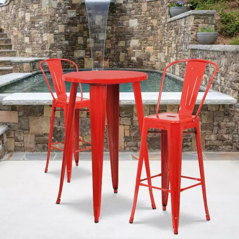 Ensemble de table de bar ronde d'intérieur et d'extérieur en métal de qualité commerciale Emma et Oliver avec 2 tabourets de café