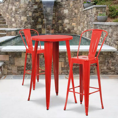 Ensemble de table de bar ronde d'intérieur et d'extérieur en métal de qualité commerciale Emma et Oliver avec 2 tabourets de café