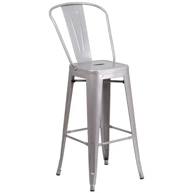 Ensemble de table de bar ronde d'intérieur et d'extérieur en métal de qualité commerciale Emma et Oliver avec 2 tabourets de café