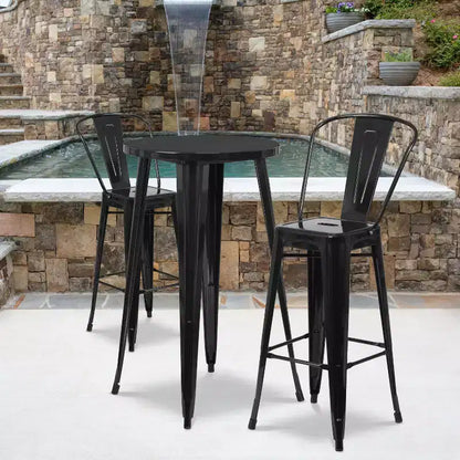 Ensemble de table de bar ronde d'intérieur et d'extérieur en métal de qualité commerciale Emma et Oliver avec 2 tabourets de café